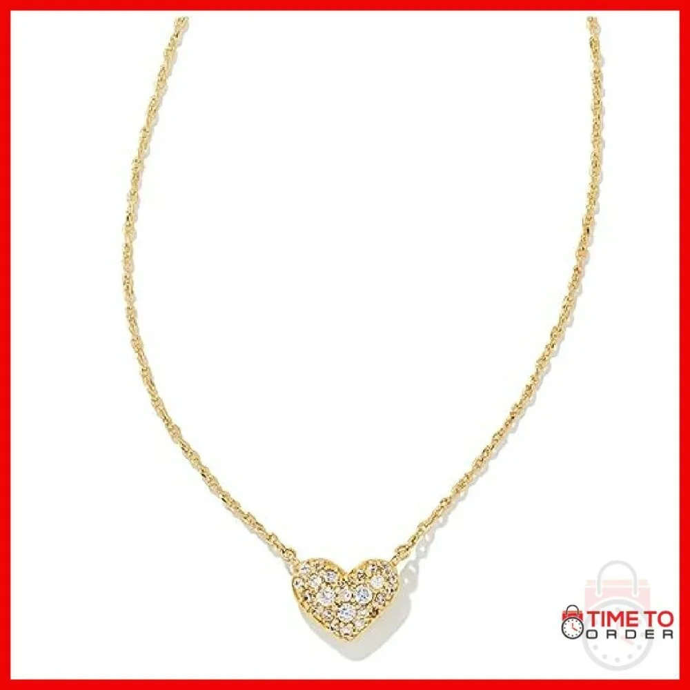 Gold Plated Heart Pendant Necklace with Crystal Pave 19